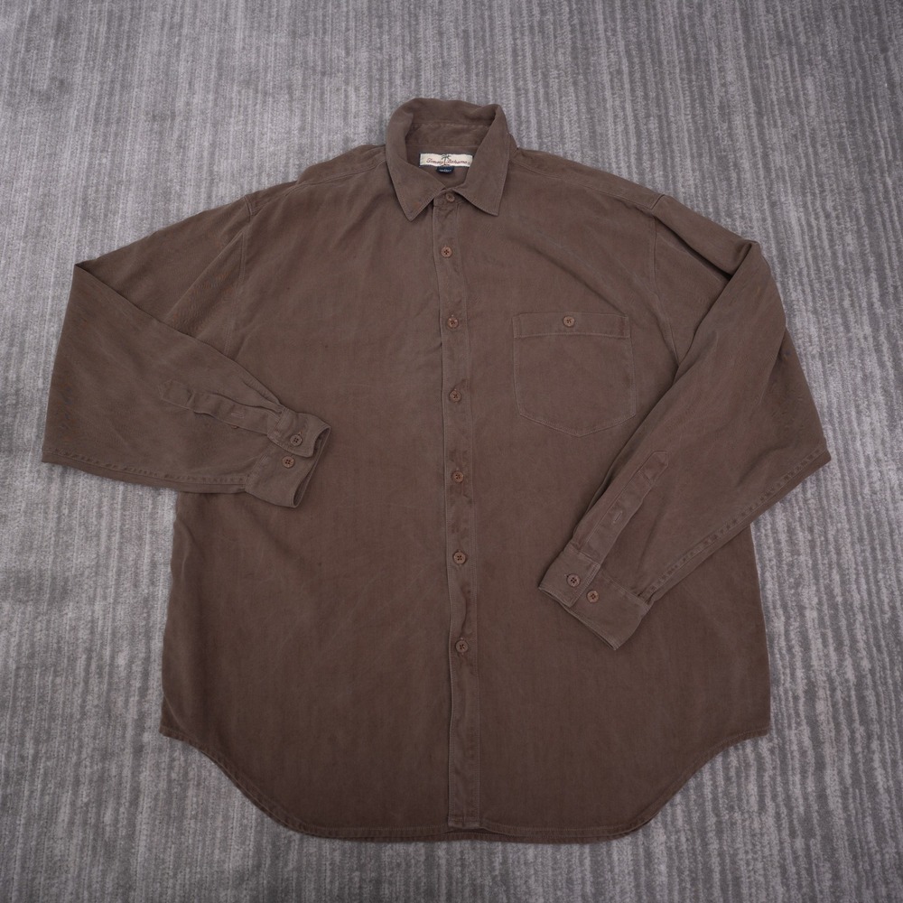 Tommy Bahama Button Up Shirt Mens L Brown Good Silk Herringbone Long Sleeve